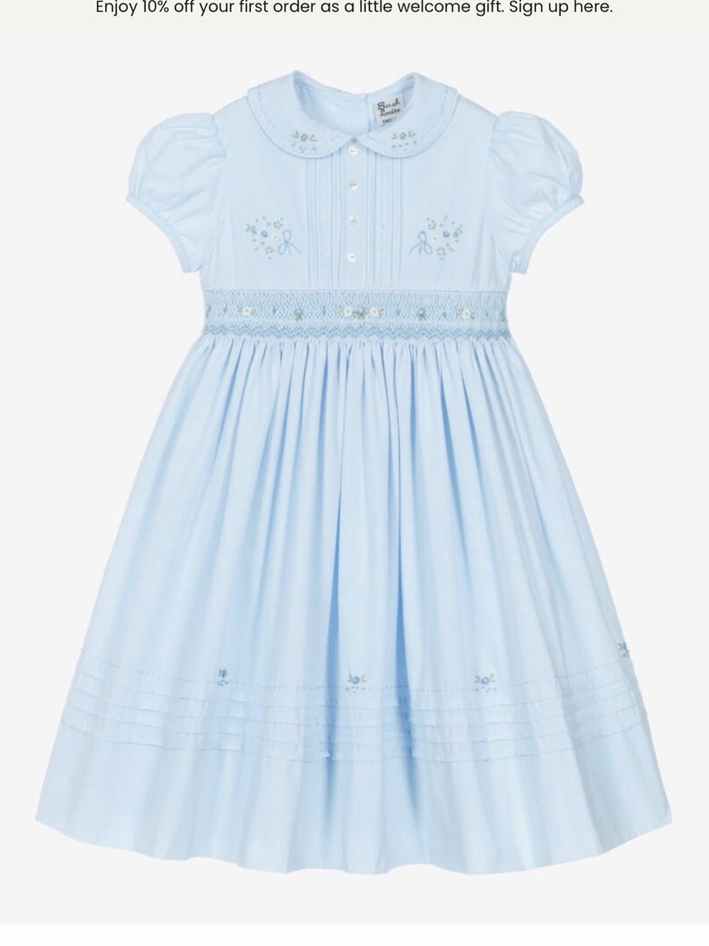 Smocked Light Blue Girls' Party Dress with Peter Pan Collar